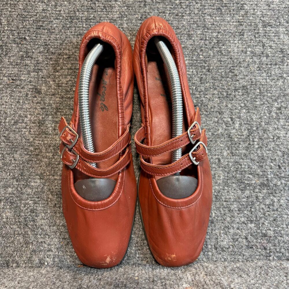 Free People Mary Jane Flat Brown Red Leather Double Buckle Strap Shoes Women 8